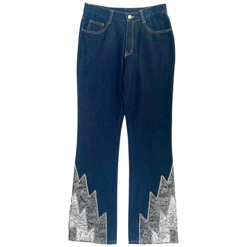 Miss Selfridge Bootcut Jeans, size S, Glitter Snake Trim, Boho Western Festival - Picture 5 of 16